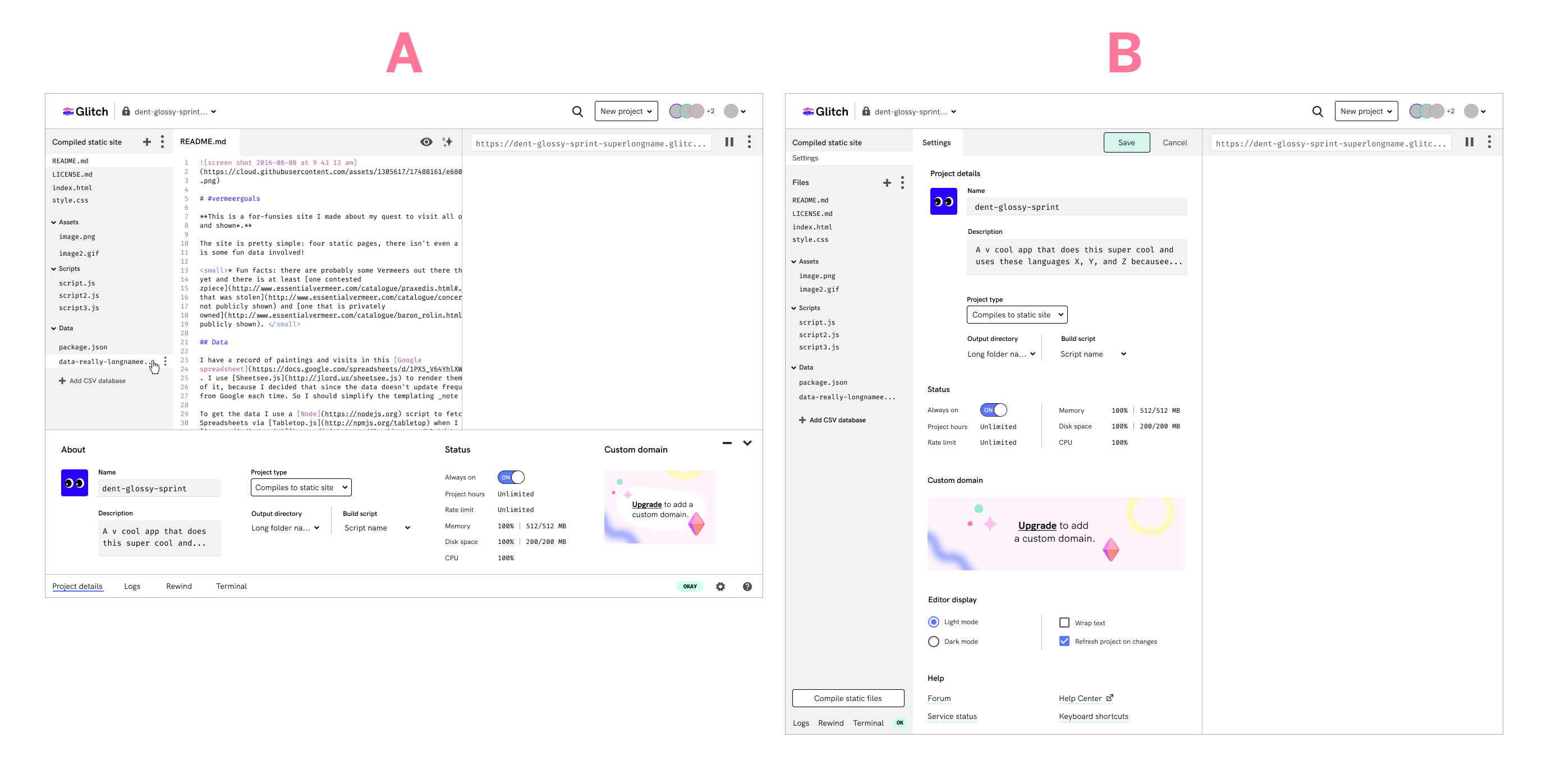 Glitch Editor: Design iterations