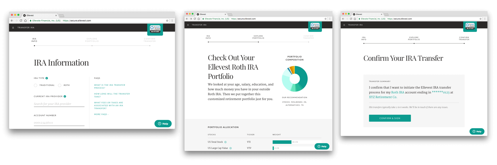 IRA Transfers product flow, 1/2