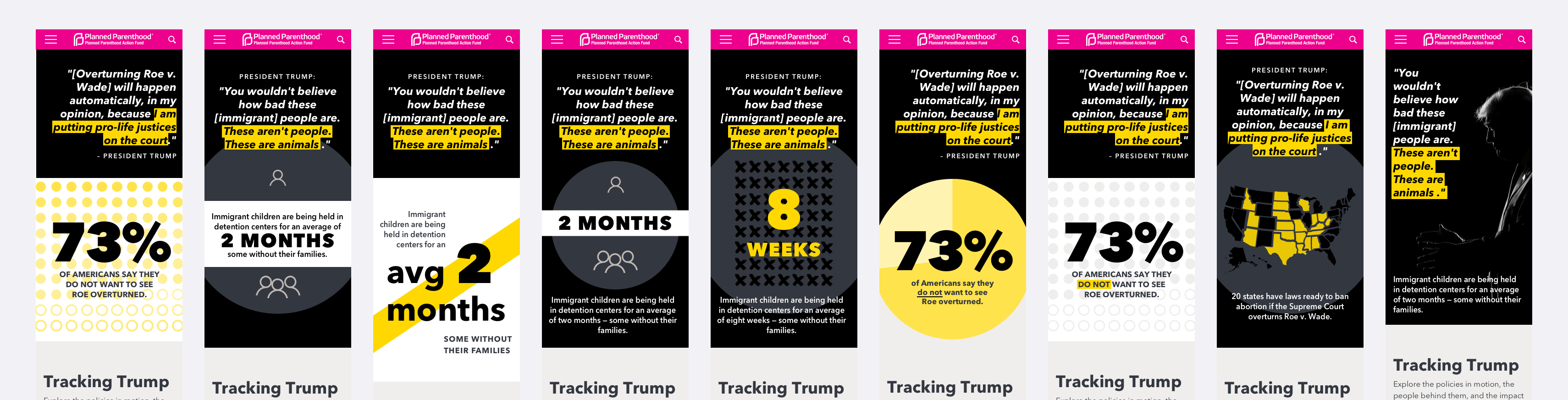 Tracking Tr*mp visual design options for homepage hero